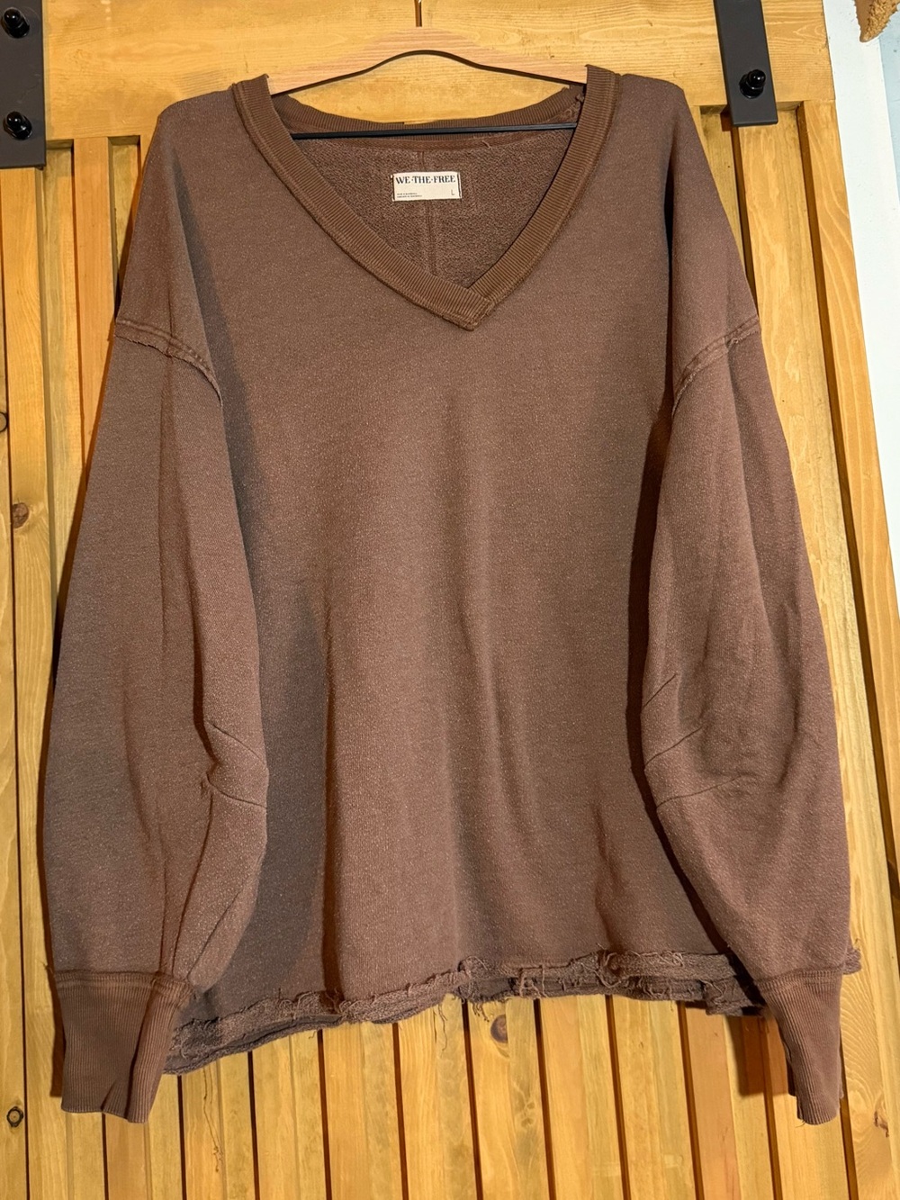 We The Free Brown V-Neck Pullover Sweatshirt
